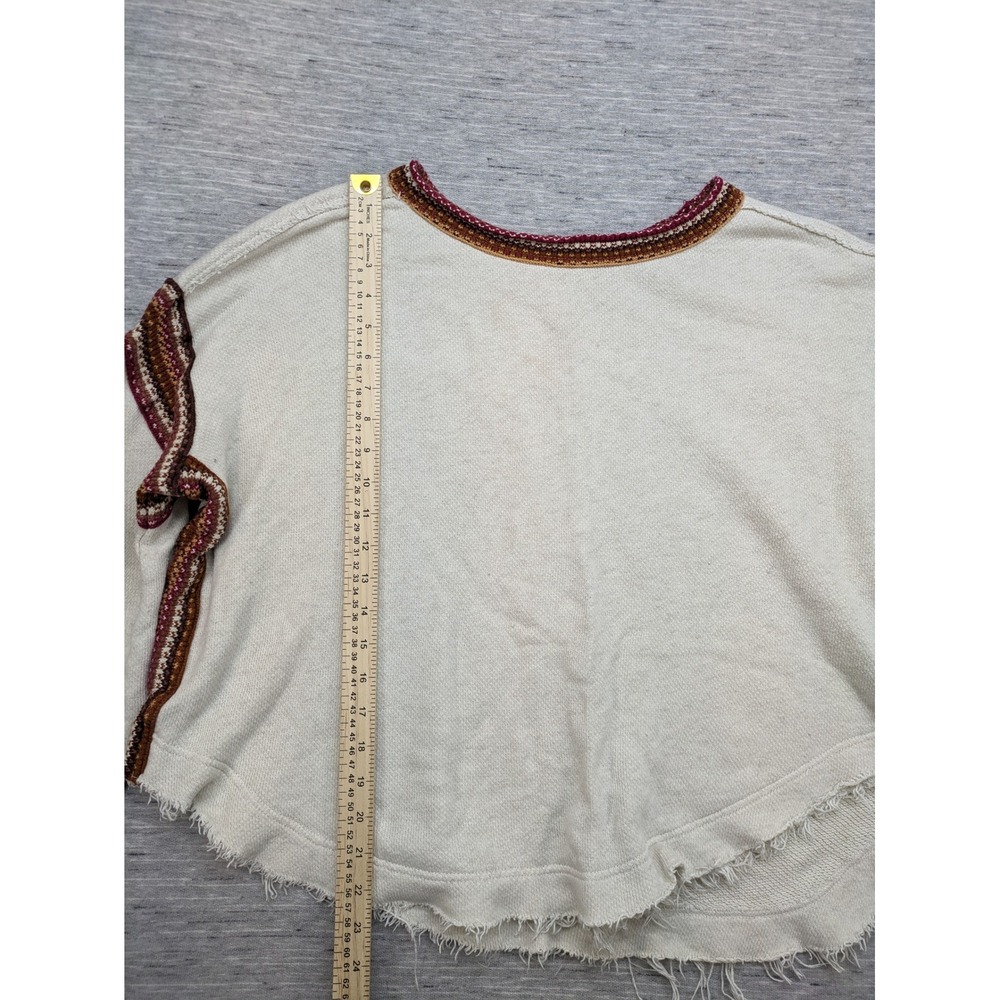 Free‎ People Pullover cropped Top Textured Knit Bohemian SMALL Oversized Raw Hem - Picture 4 of 9